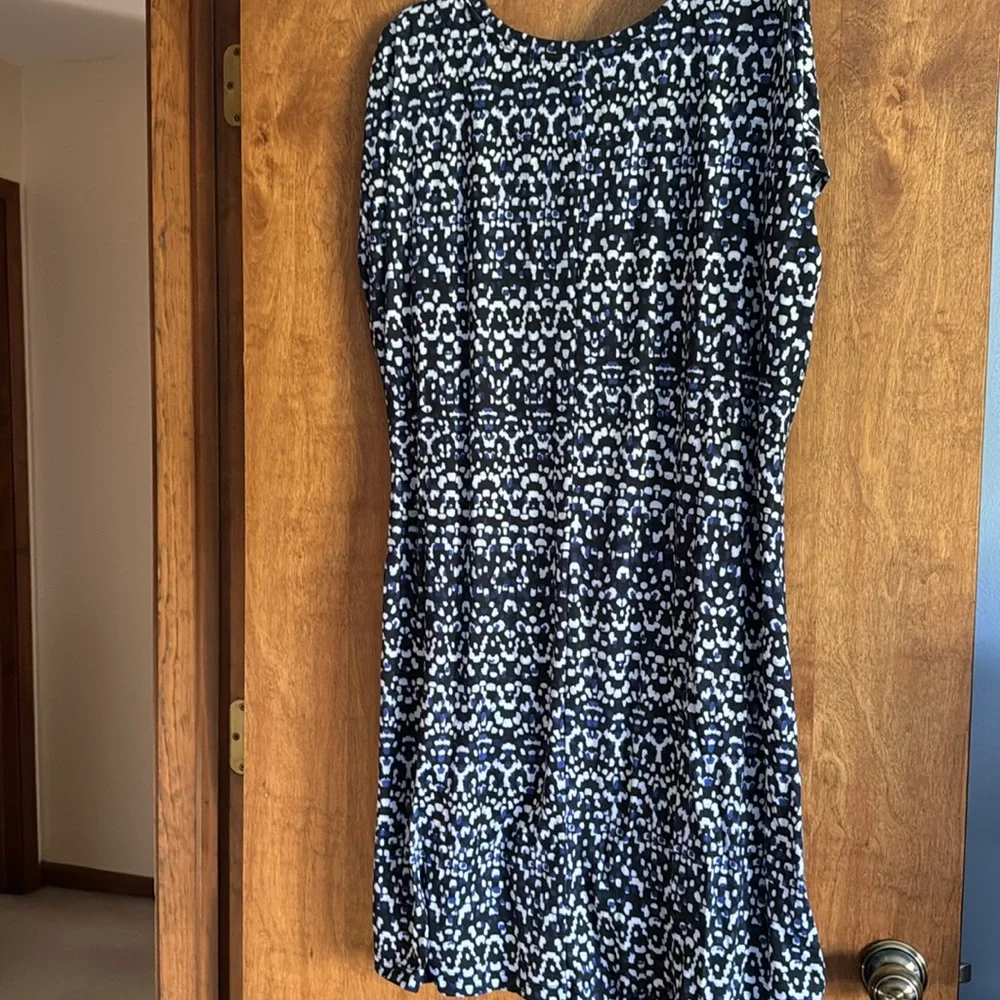 2X OriginalNicoleMiller Blue Black&White Dress 95%polyester 5%spandex Side ties - Picture 2 of 5